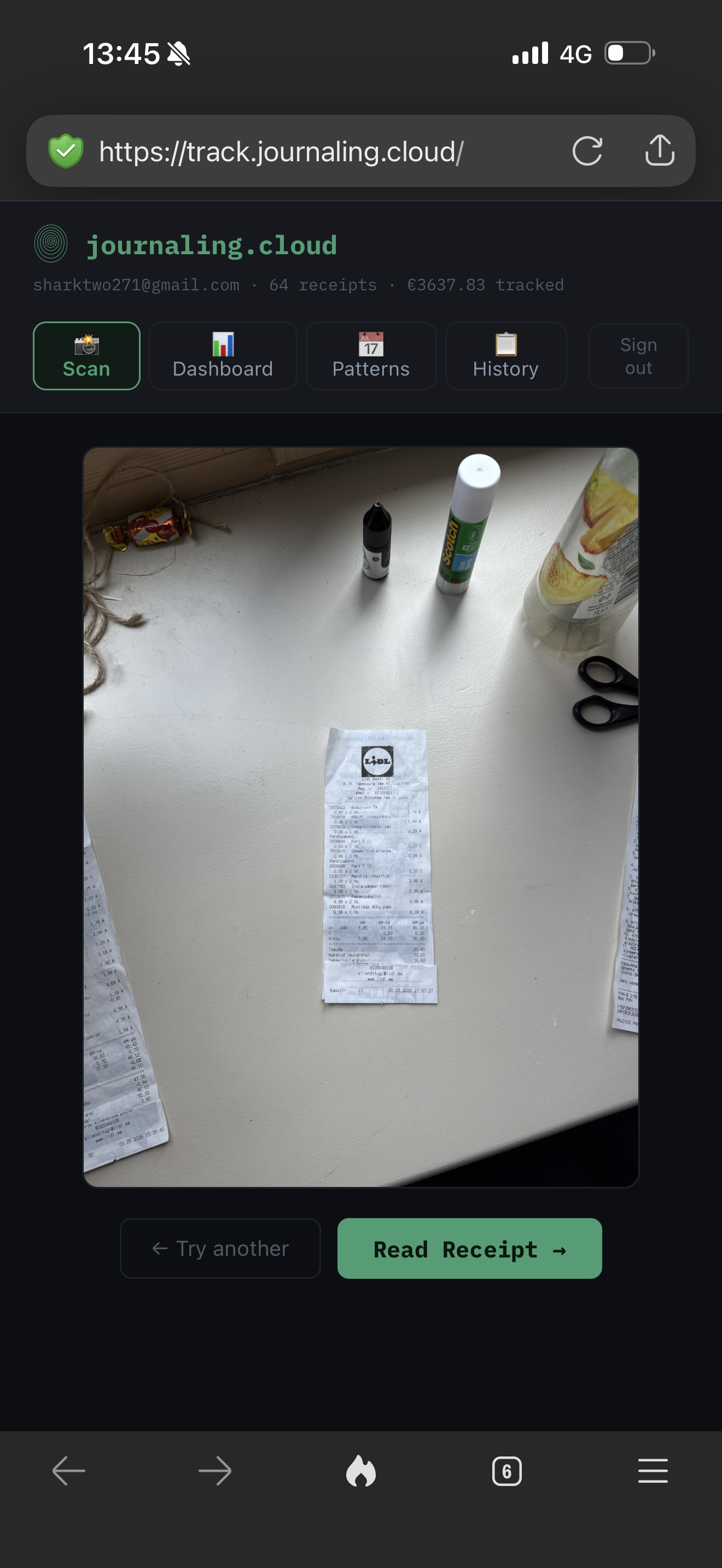 Receipt captured in app